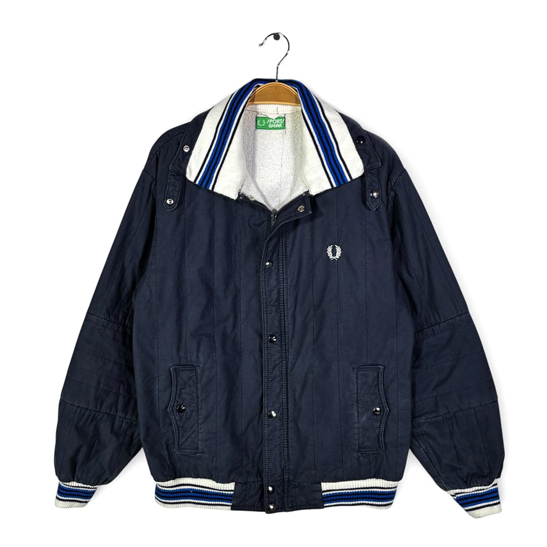 70s フレッドペリー ヴィンテージ コットンジャケット ワンポイントロゴ ネイビー FRED PERRY サイズL相当 古着 DZ0787