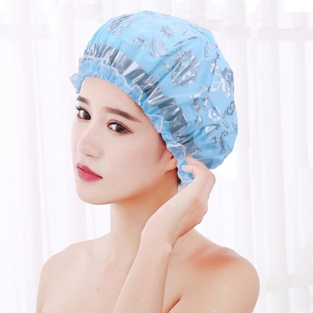 シャワー浴キャップ女性の帽子風呂サウナ防水 PVC 女性シャワーキャップ耐久性のある青理髪帽子キャップ女性のための水着