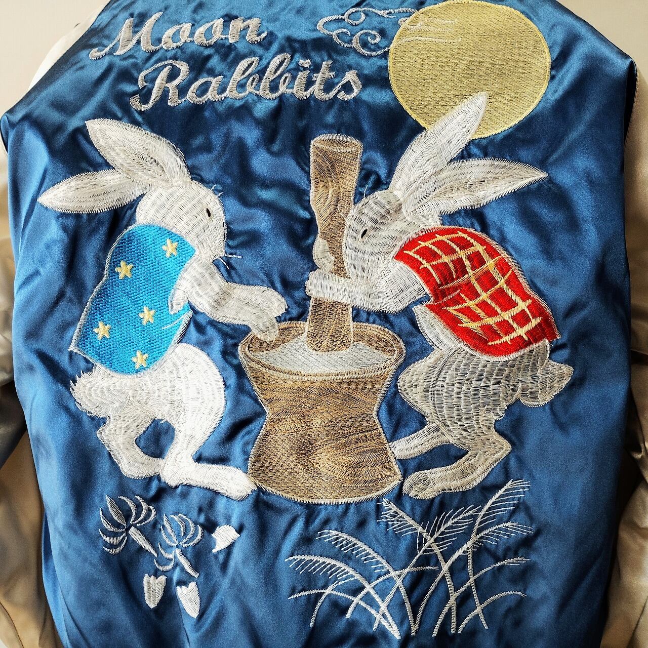 もちつきウサギ刺繍スカジャン L LL Embroidered jumper (SUKAJYAN