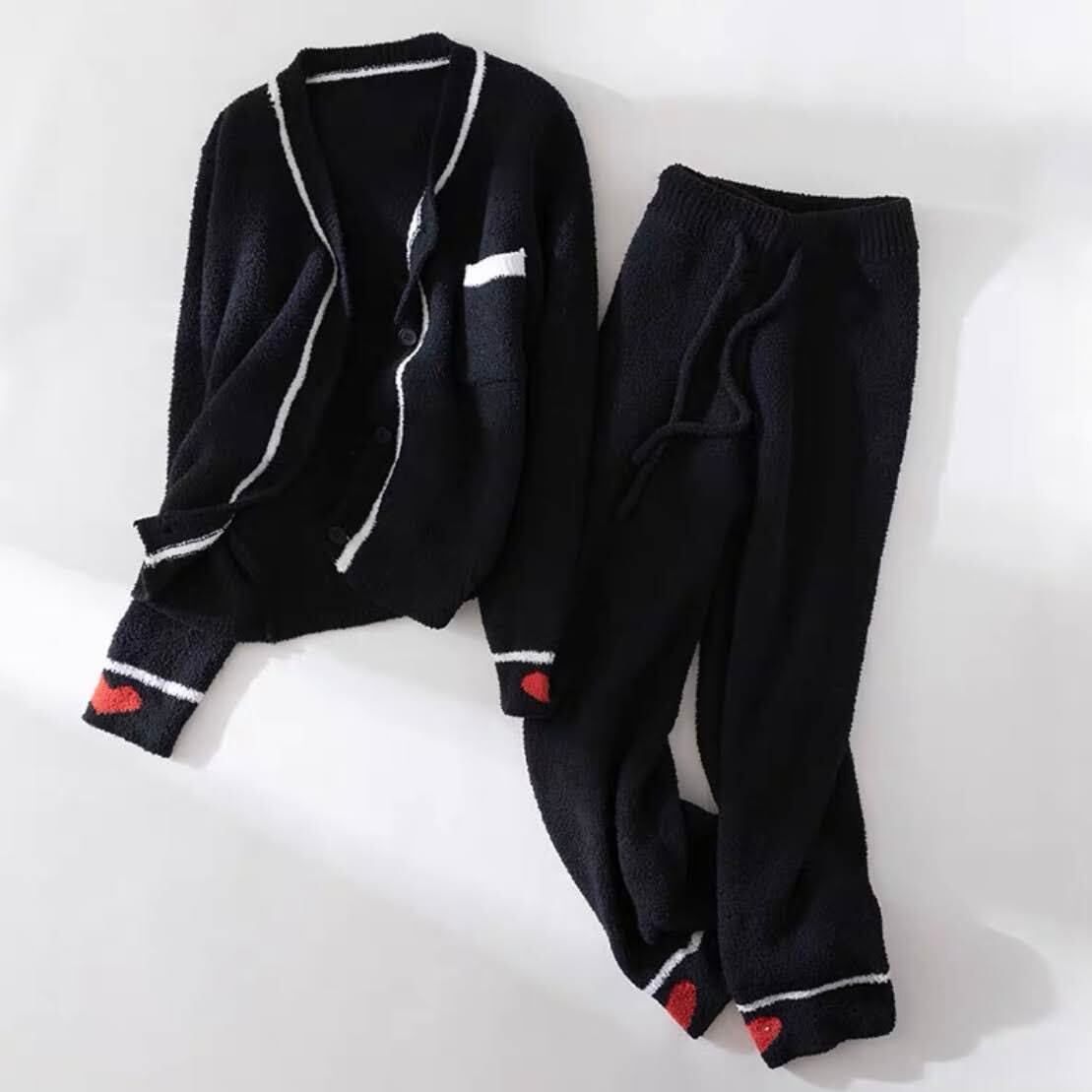 ハートもこもこルームウェア カーディガン&パンツ 上下セット パジャマ