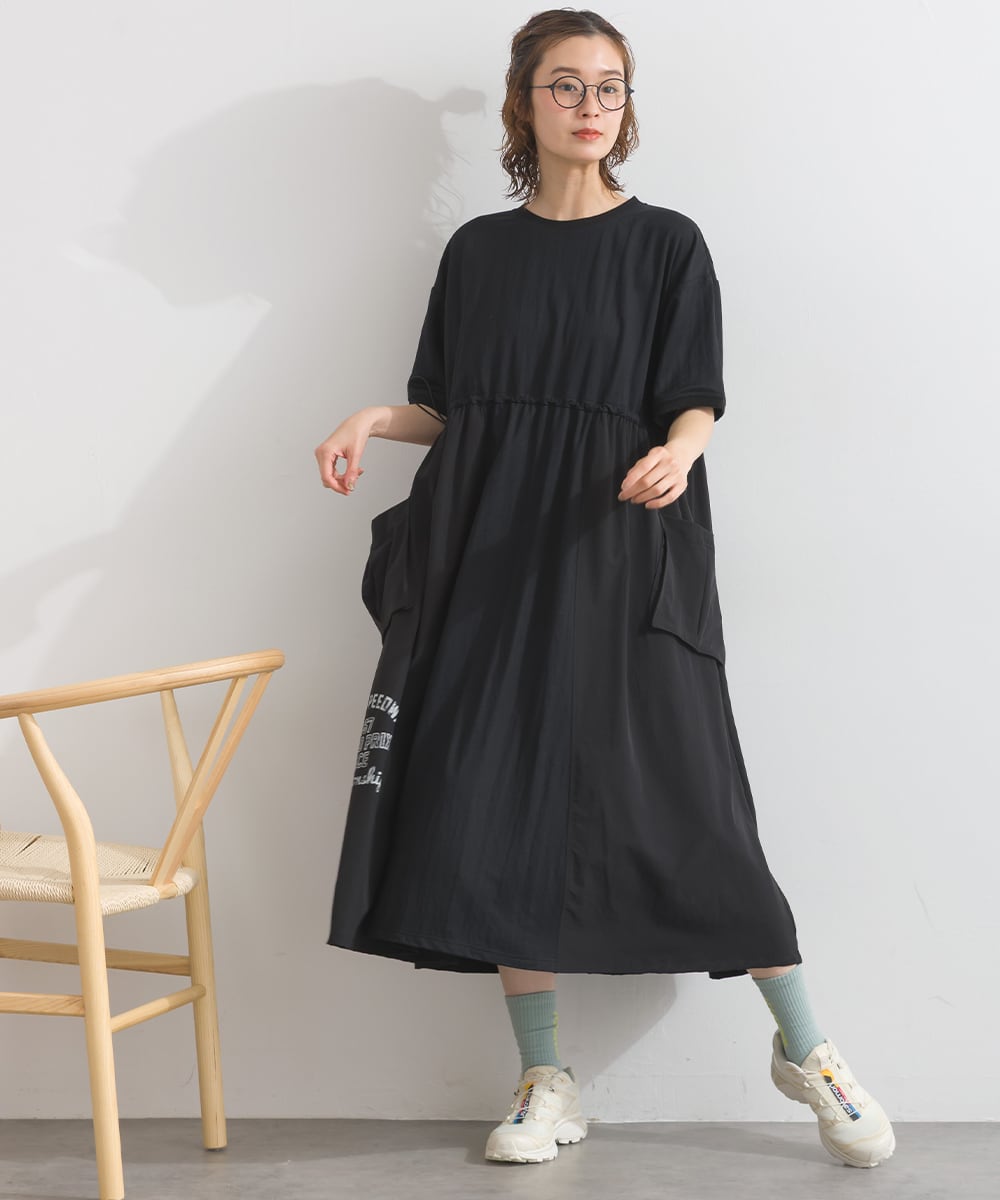 K261086 【接触冷感シリーズ】 カノコ異素材切替ワンピース / Cool