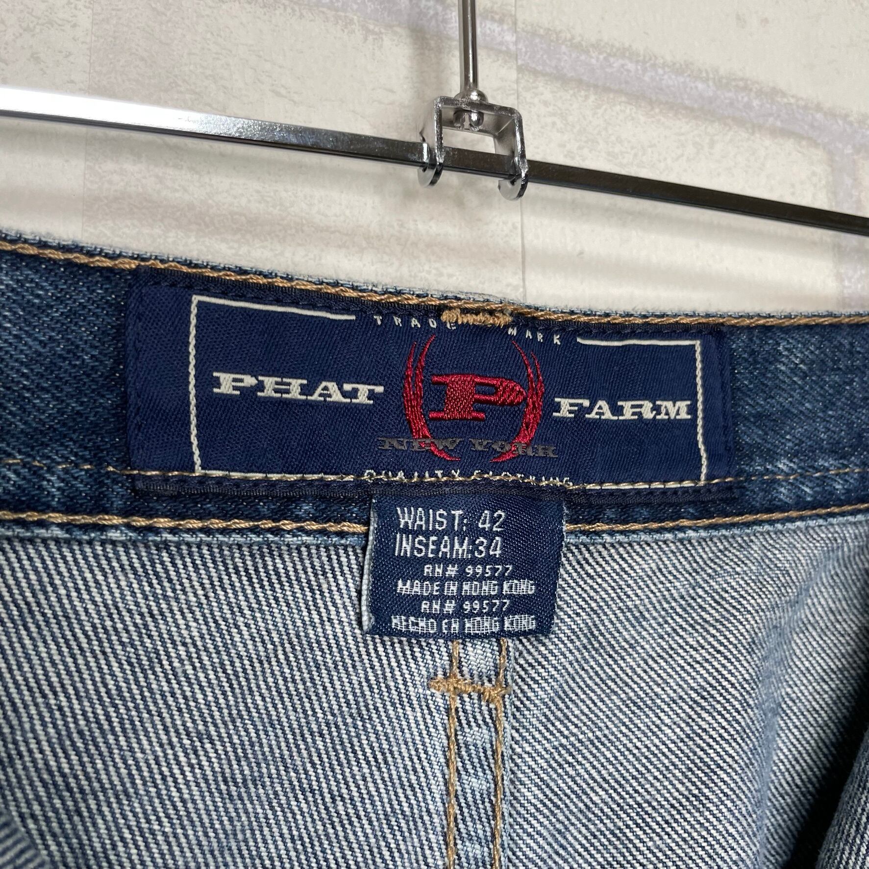 W42×L34】PHAT FARM デニムパンツ ブランドタグ 革パッチ | 古着屋OLDGREEN