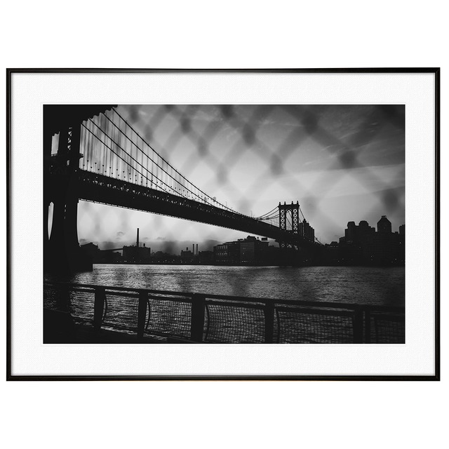 アメリカ写真 ニューヨーク ブルックリンブリッジ インテリア モノクロアートポスター額装 AS0904