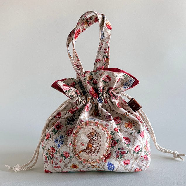 巾着ミニトートバッグ花柄『なぁに?』