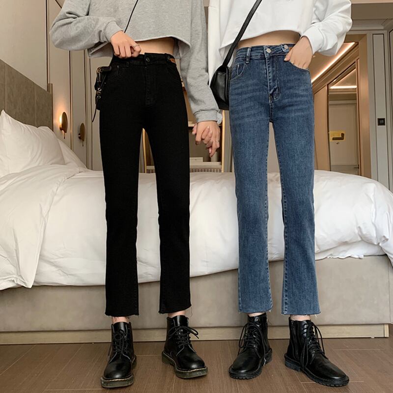 パンツ スプリングオータムルーズブラックハイウェストウェスト薄手ジーンズ レディース 春物 秋物 試着室18676536491