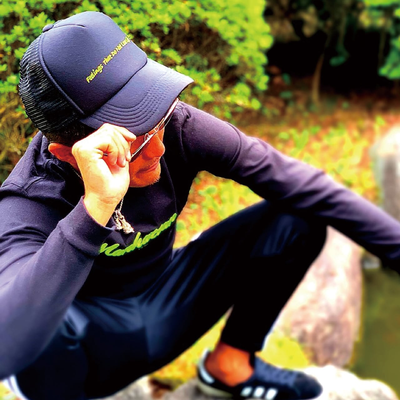 負けないキャップ 黒×蛍光黄色 | No Lose