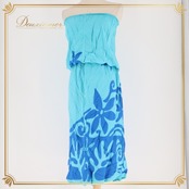 フラダンス 衣装 ワンピース ドレス ハレクアイレア ブルー系 Halekuai Lea 日本製 チューブトップ ワントーン ティアレ柄 かわいい 華やか 鮮やか 明るい 水色 青 ハワイアン アロハ ハワイアンプリント フラ ダンス レッスン 練習 軽やか