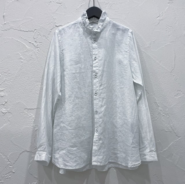ヴラスブラムMedium Linen フリル衿シャツ Vlas Blomme]Medium Linen フリル衿シャツ 亜麻 リネン