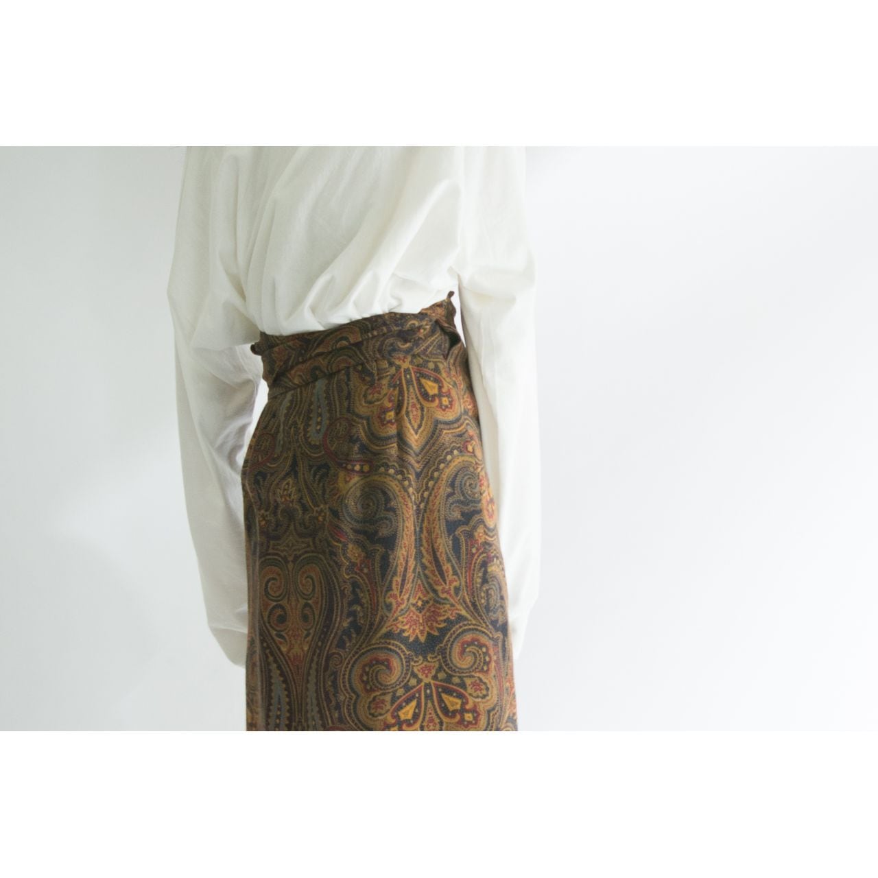 【JAEGER】Made in Great Britain Paisley pattern wrapped skirt（イエーガー イギリス製 ペイズリー柄ラップスカート）5d