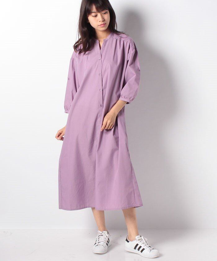 フェミニン ワンピースドレス シャツワンピース ロング丈 ミモレ丈 七