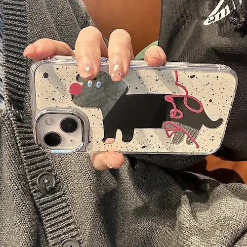 送料無料【予約商品】　(0169）モノトーン　犬　ドック　ミラー　韓国　iPhone  iPhoneケース　スマホケース