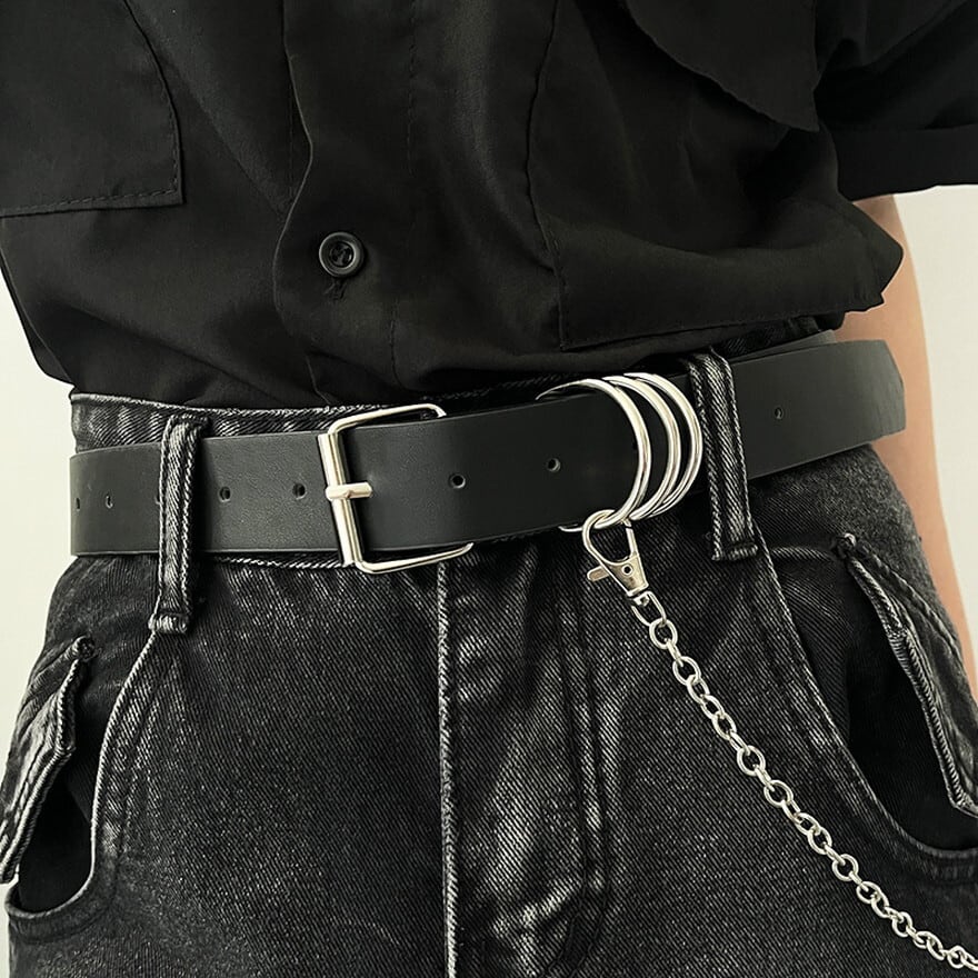 【極美品】rokh 3連リング付きベルト 地雷系 ベルト 3連リング×チェーン付き ライブ参戦向け｜WithU