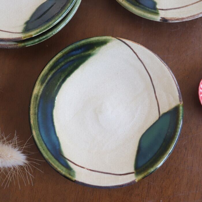 瀬戸赤津焼 拝戸窯稲山 小皿 両織部 SetoAkazu-yaki Plate 11cm #474