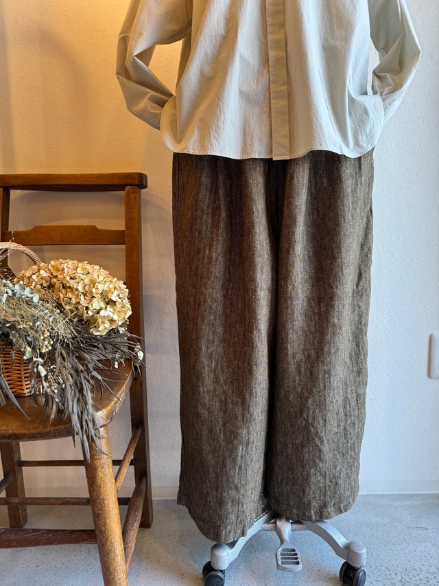 YARRA綿麻タックゆるストレートパンツ