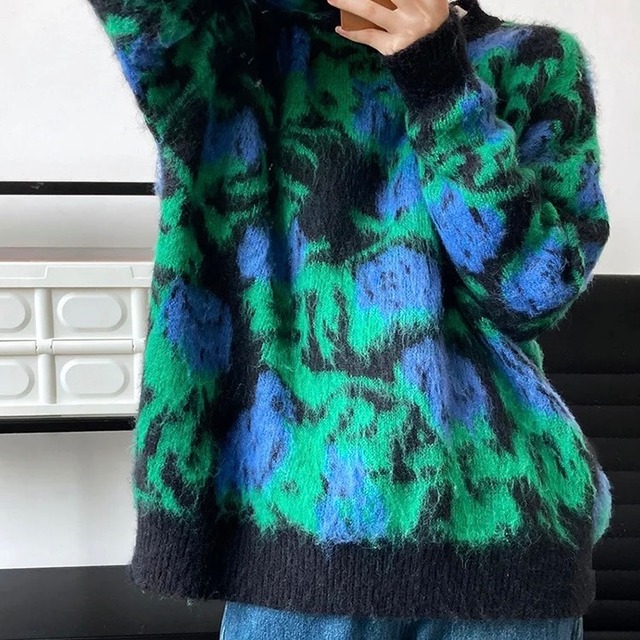 フラワーモヘアニットトップス