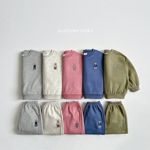 【ﾉﾍﾞﾙﾃｨ＆送料無料】Embroidered Bear Matching Set (Top & Bottom) / vivid-i