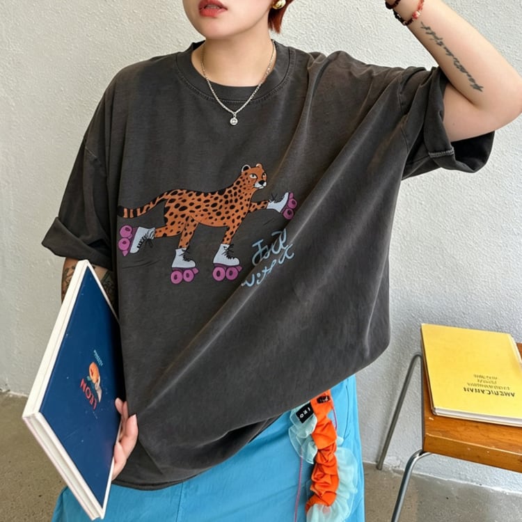 プリント 半袖 オーバーサイズ Tシャツ ◆2col L60063