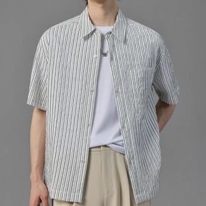 ピンストライプシワ加工半袖シャツ　0633