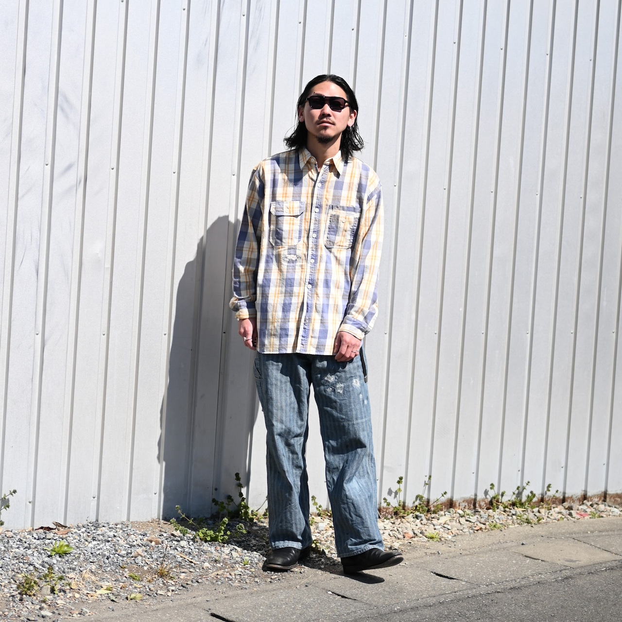 Leh / Bonber Jacket とBOWWOWのネルシャツ、モーターサイクルパンツ