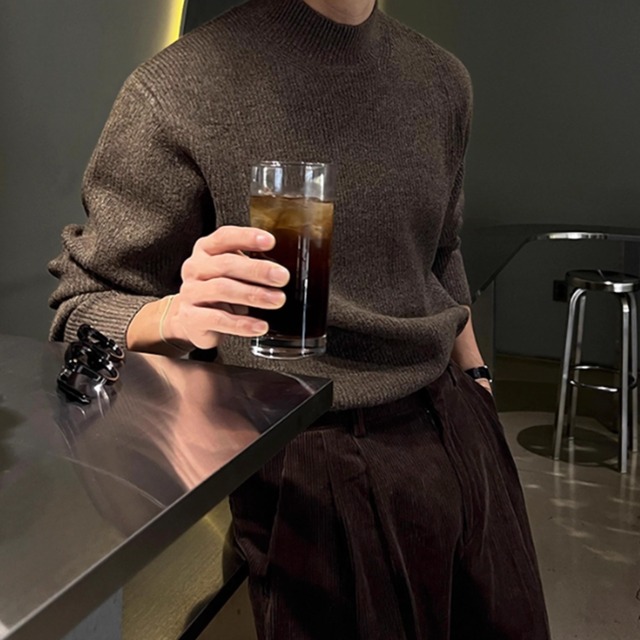 ファインリブ　モックネックニット　4カラー　LB1676