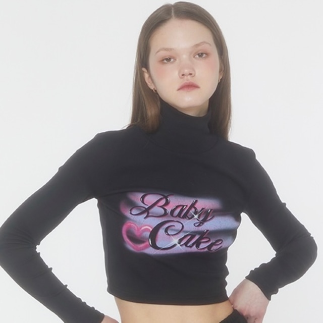 [ROCKCAKE] Baby Cake High Neck Crop T-Shirt - Black 正規品 韓国ブランド 韓国通販 韓国代行 韓国ファッション Tシャツ