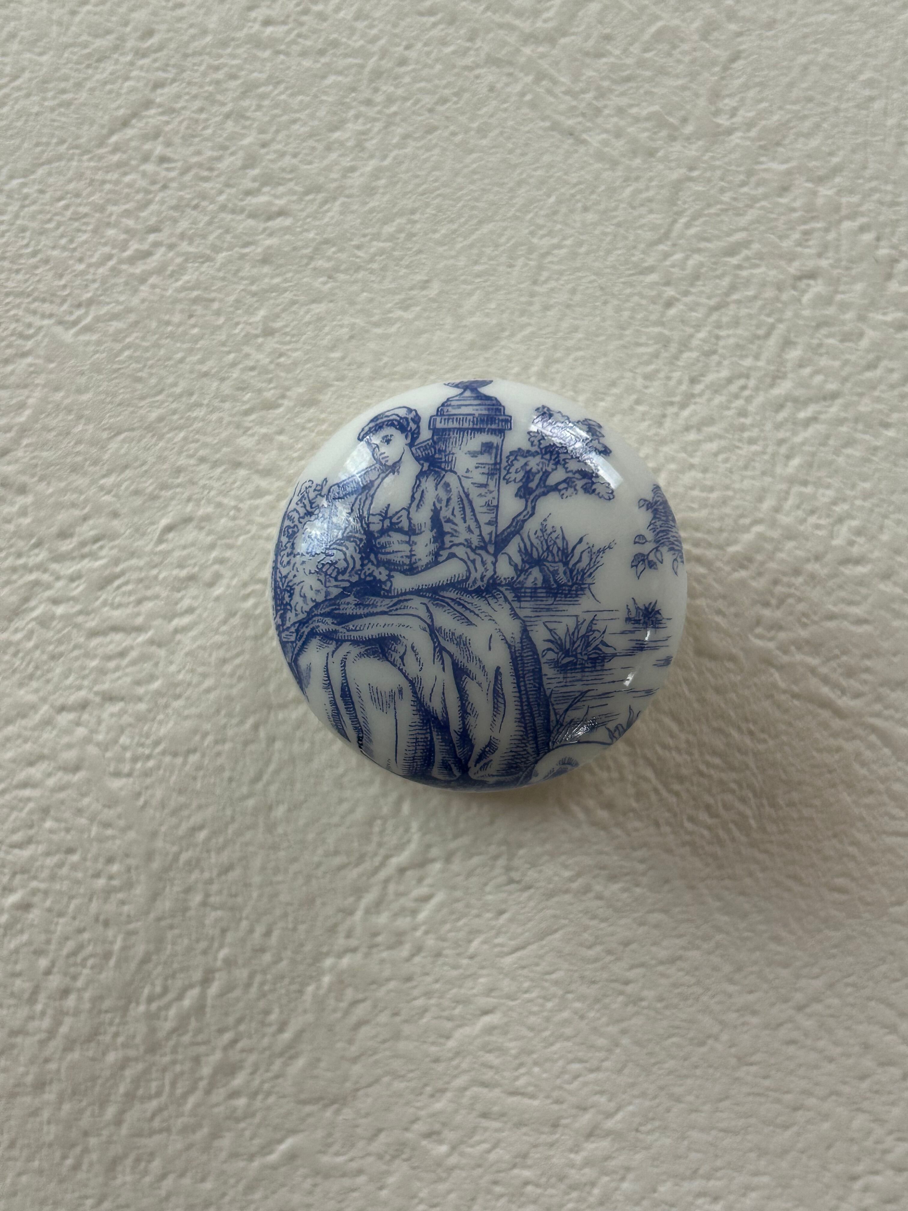 フランス 陶器製の取っ手 つまみ トワルドジュイ ブルー パーツ ハンドメイド カルトナージュ リメイク