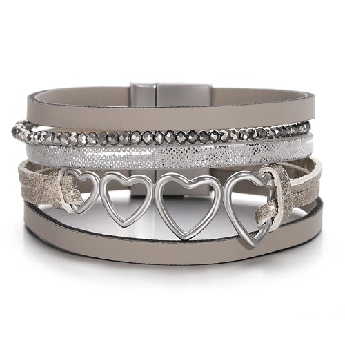 チャーム ブレスレット  クリスタル チェーン ハート レザー ビーズ LOVE レディース ファッション 透かし 編組