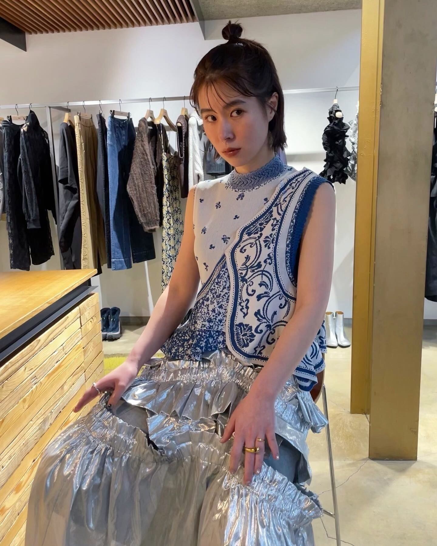 24SS】Mame Kurogouchi マメクロゴウチ / Asymmetric Pattern Knitted 