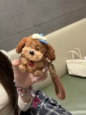 AirPods Pro3/2/1ケース AirPods4/3/2/1ケース トイプードル モチーフ 犬 エアポッズカバー いぬ ぬいぐるみ 起毛 もこもこ ふわふわ リボン付き 鈴付き ハンドストラップ 落下防止 アニマル 動物 かわいい 韓国 プレゼント ギフト エアポッズケース