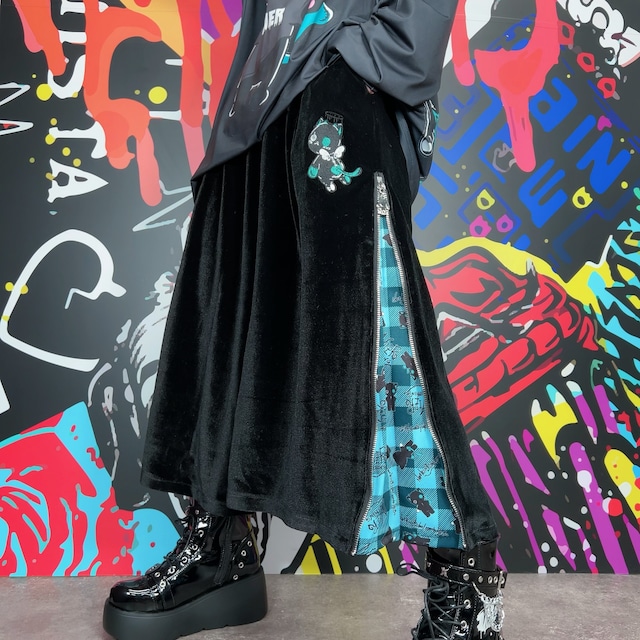 7分丈ベロア2WAY SIDE ZIP WIDE PANTS【シエル】