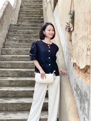 リネンブレンド パフスリーブシャツジャケット  ASF-212010-1047