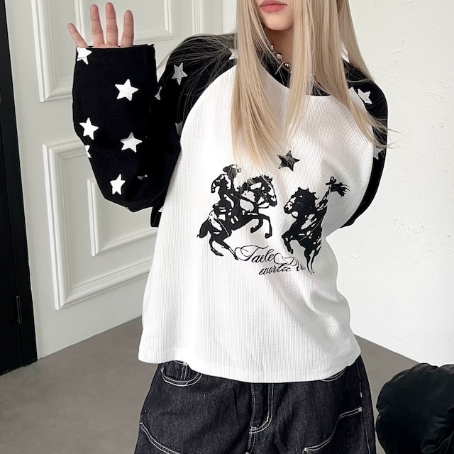 カウボーイグラフィックスターラグランワッフルTシャツ 2col R02544
