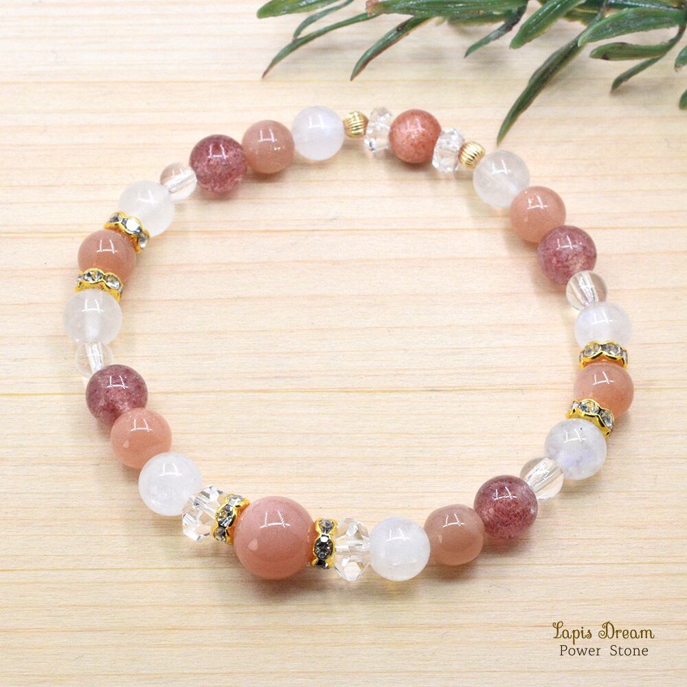恋愛の願いが叶うお守り | オレンジムーンストーン、ピンクエピドートのパワーストーン ブレスレット