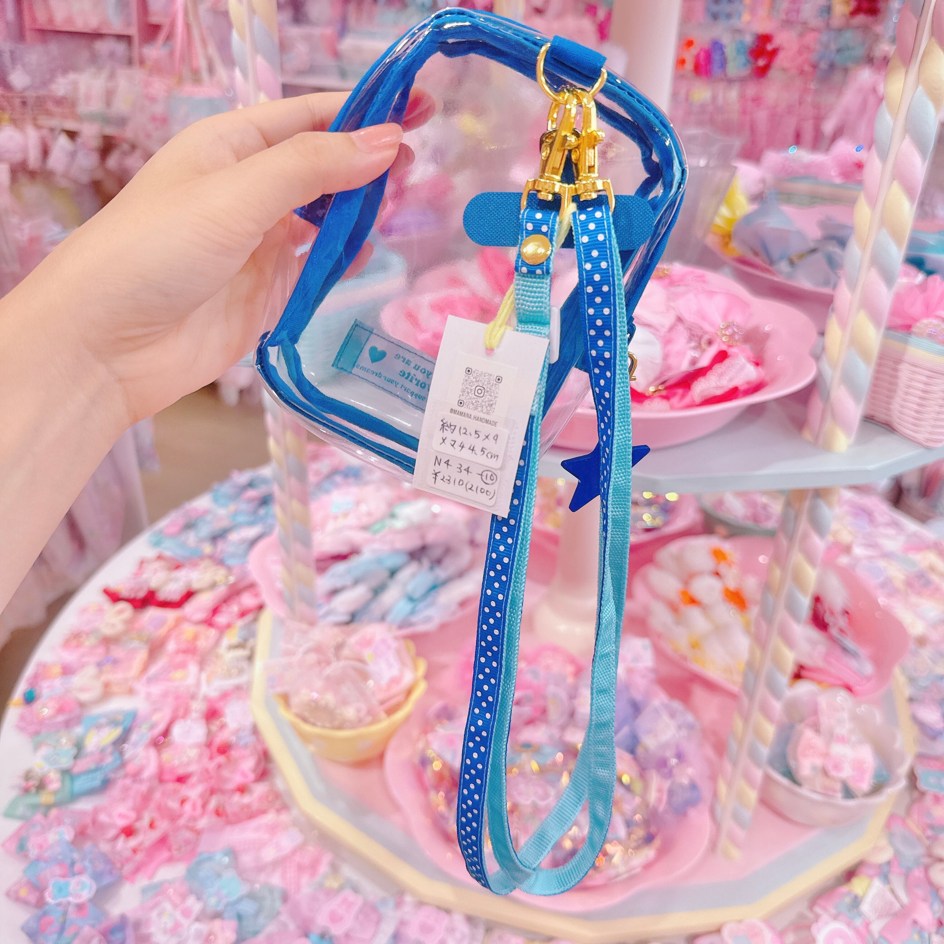 【N4】34-10クリアポーチ付きスマホストラップ（ブルー）