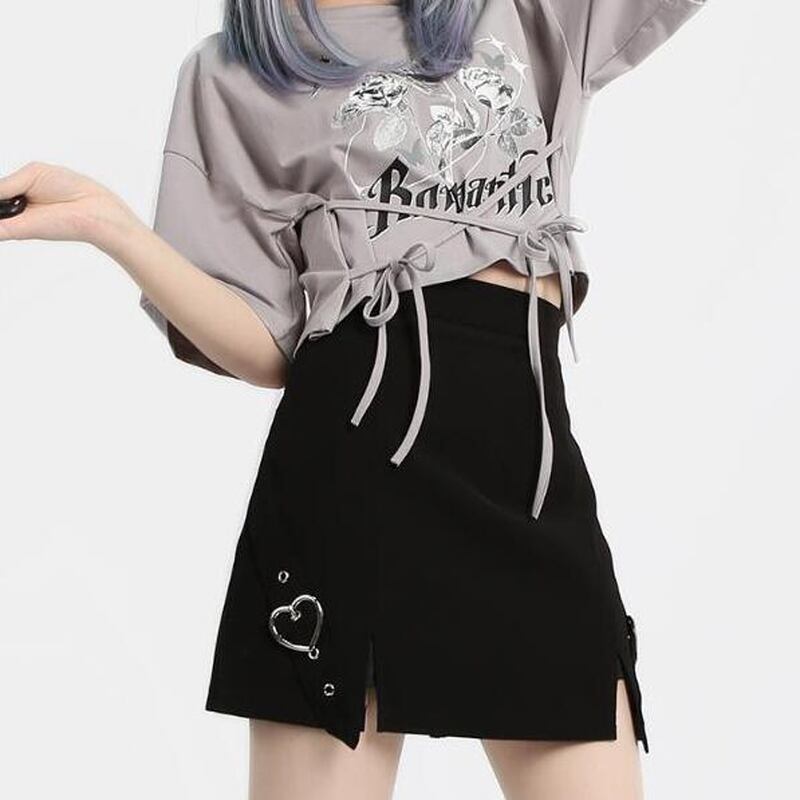 サブカル 服 地雷系 通販 Catwish ロリータ ミニスカ ハートバックル スリット入り かわいい ロリィタ 甘ロリ