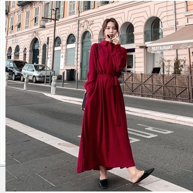シャツワンピース ロング丈 長袖 ワンピース ロング丈 シャツワンピ