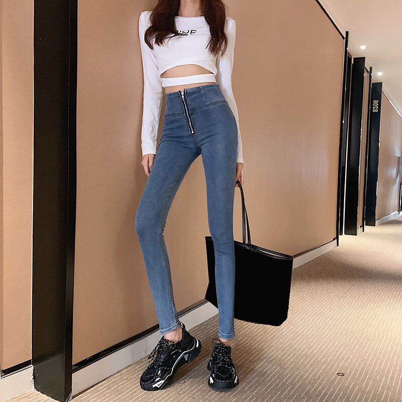 ジッパーハイウェストウェストスリムジーンズ パンツ オータムロング 秋物 YY-ファッション58940047871