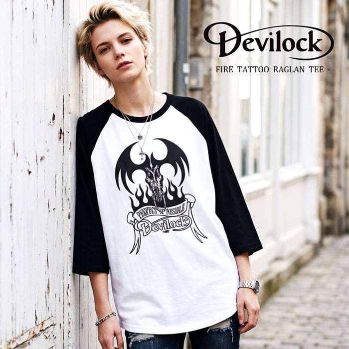 10%OFF SALE】DEVILOCK デビロック「FIRE TATTOO RAGLAN TEE」ラグラン