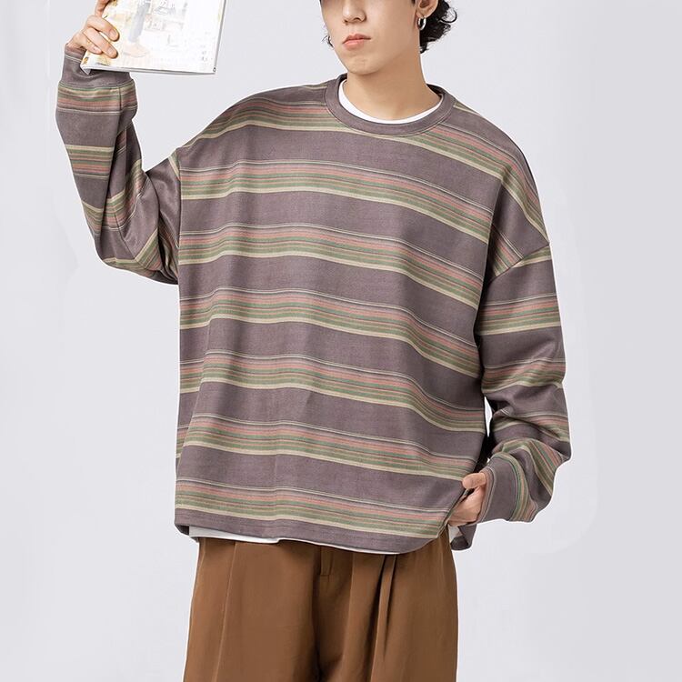 ★COLOR CONTRAST STRIPED ROUND NECK T(unisex)　　　A0791