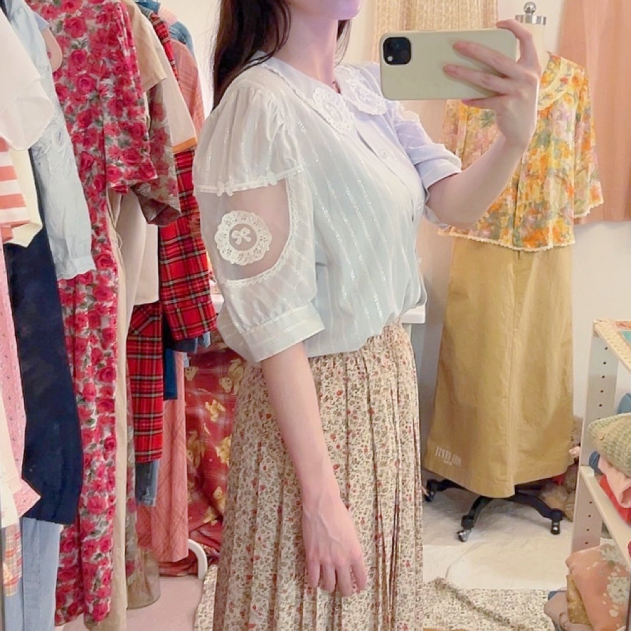 ribbon lace collar stripe blouse