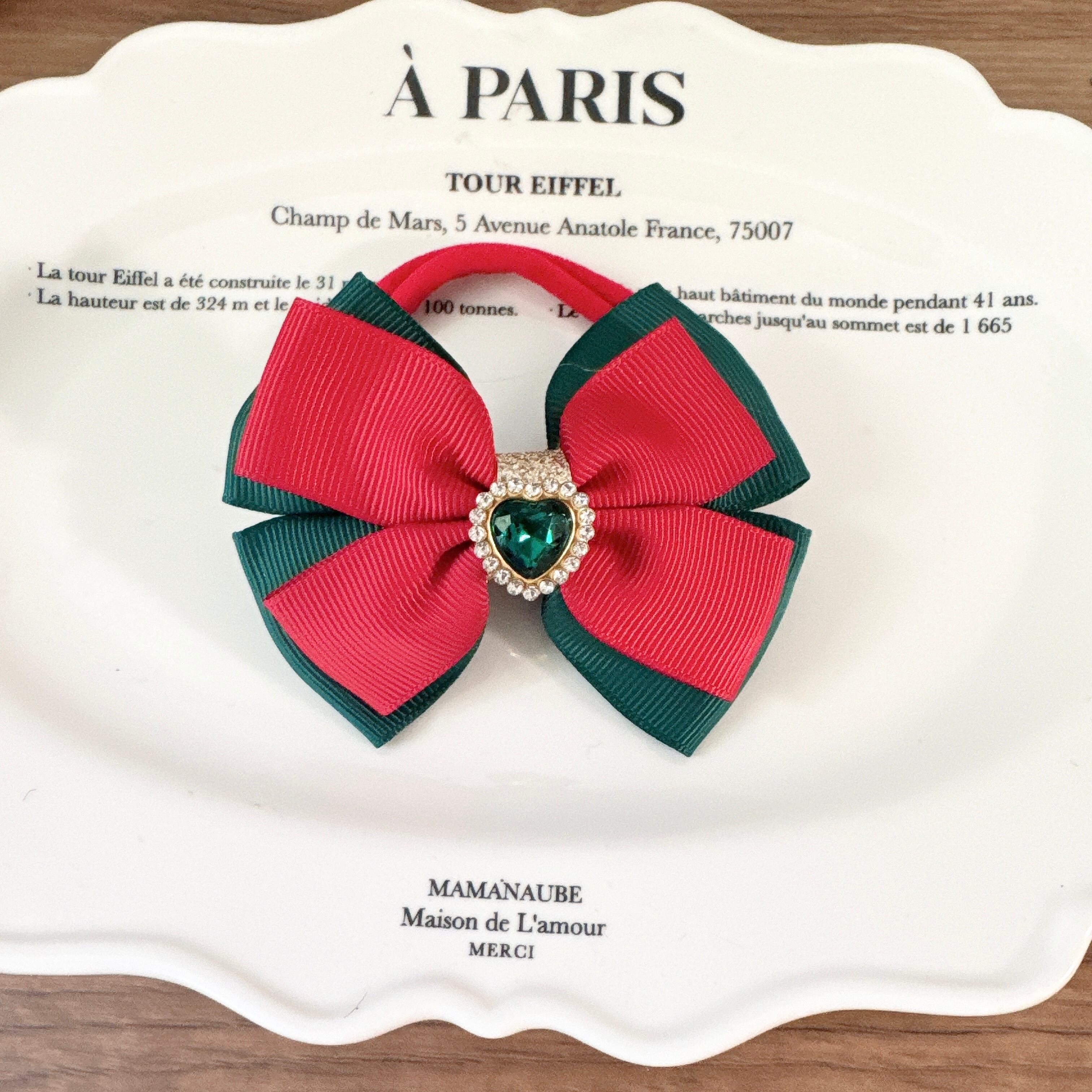 クリスマスカラーリボンヘアバンド(後ろ支え付き)