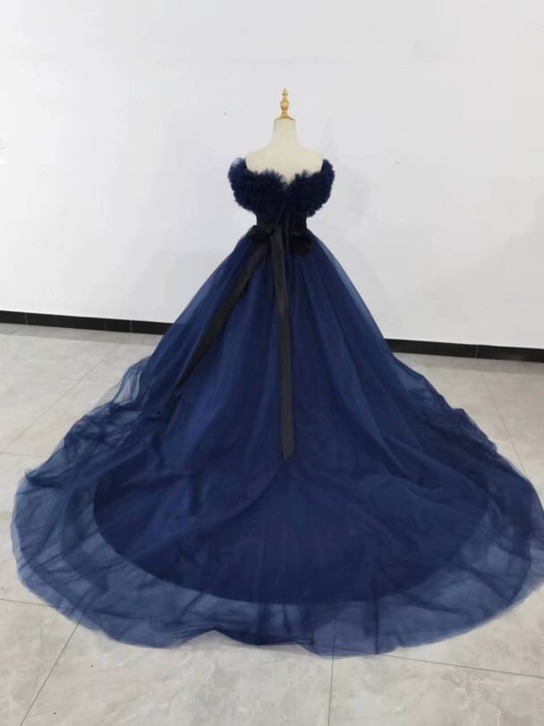 カラードレス 紺/ネイビー 2waysドレス 取り外しオフショルダー 結婚式