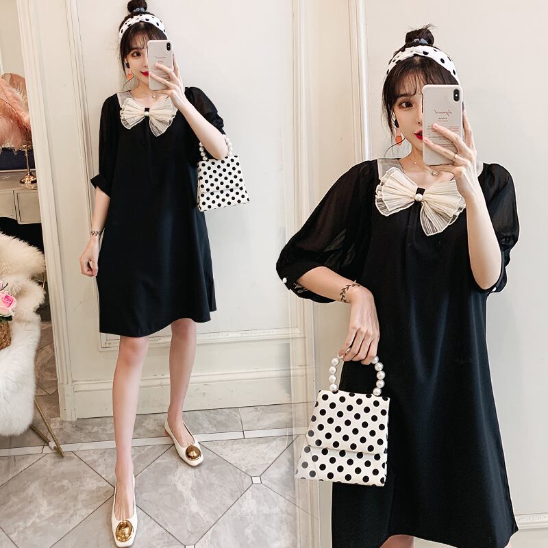 【新作】【送料無料】 マタニティ服ルーズスタイリッシュな夏ピーターパンカラー半袖ドレス妊婦妊娠服 ハーフスリーブ サマー 夏物 AL expec394539618462