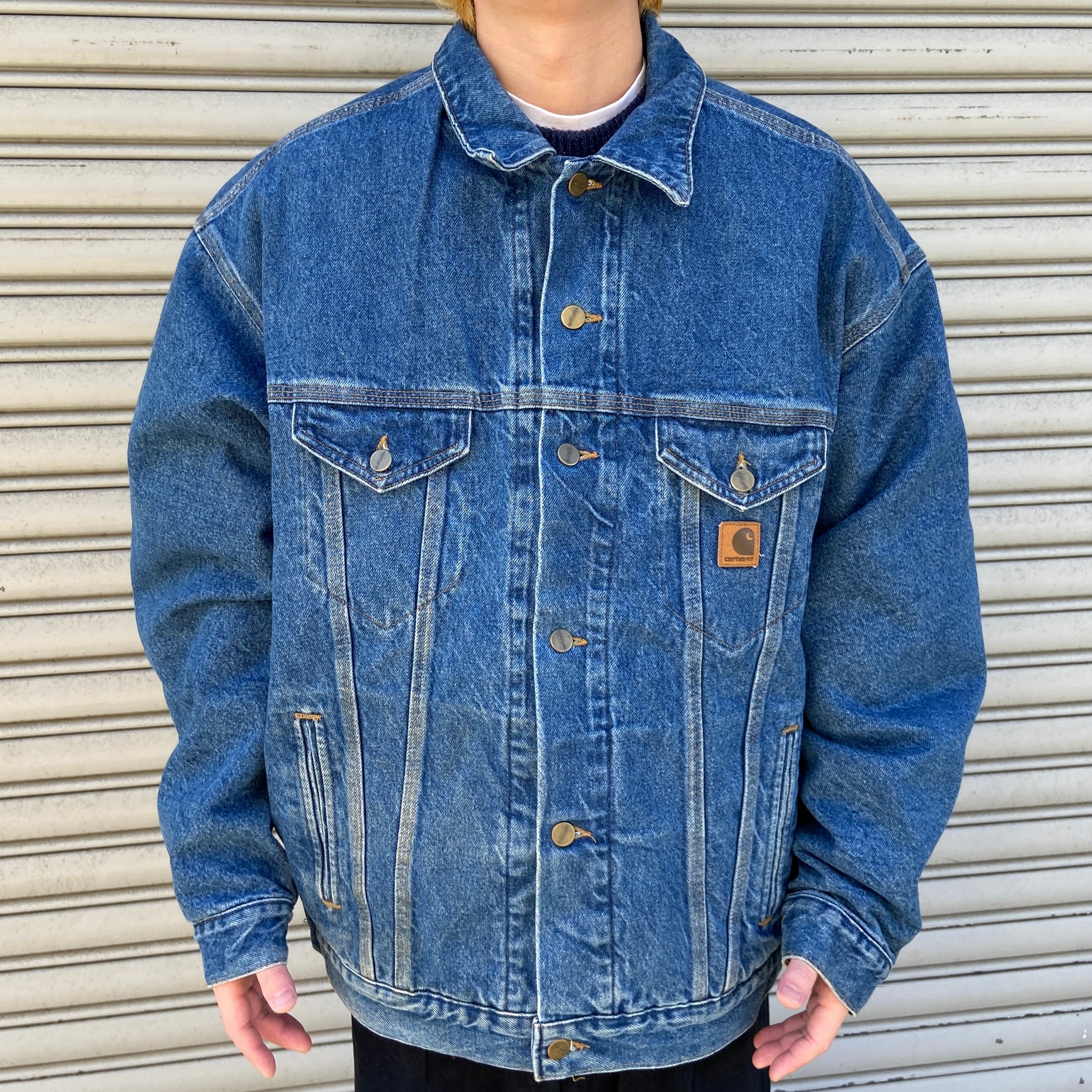 送料無料』90s USA製 carhartt 裏地ブランケット付きデニムGジャン XL