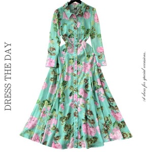 ハイウエストフラワーシャツドレス D0168