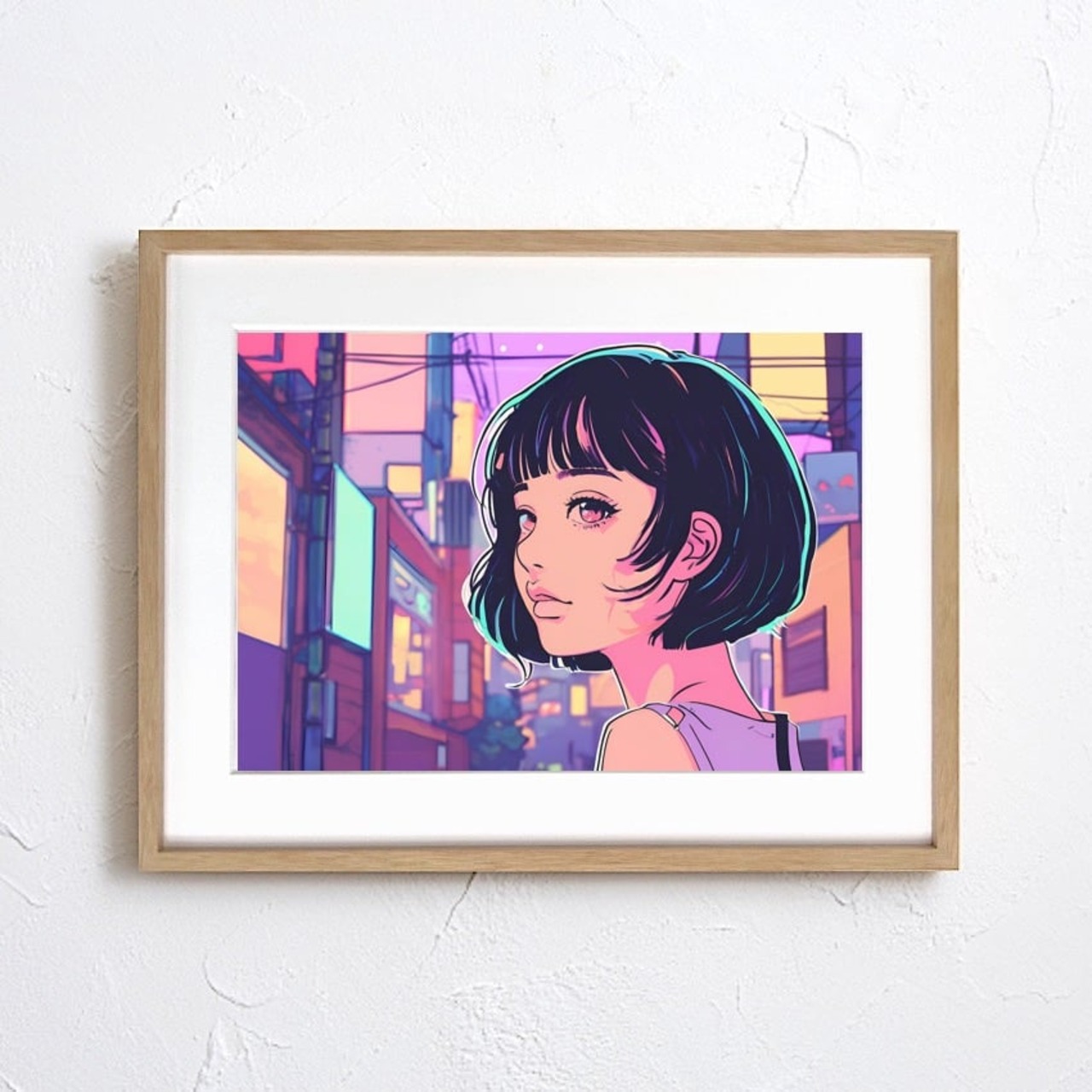 Bob Girl VII｜レトロでかわいい女の子のパステルアートポスター｜ガーリーでファンシーな雰囲気をつくるおしゃれ壁掛けアート｜お部屋を明るく彩る一枚A4ポスター