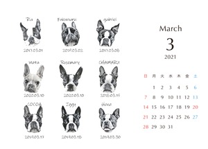 【白黒似顔絵風】うちの子カレンダー　２Ｌサイズ　※画像は2021年のものになります