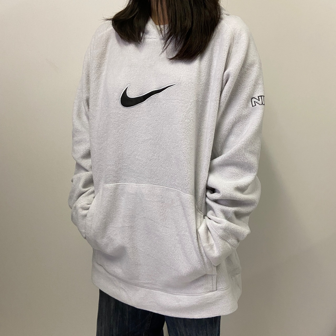 NIKE ナイキ スウォッシュ ロゴ刺繍 フリースパーカー メンズM 古着 