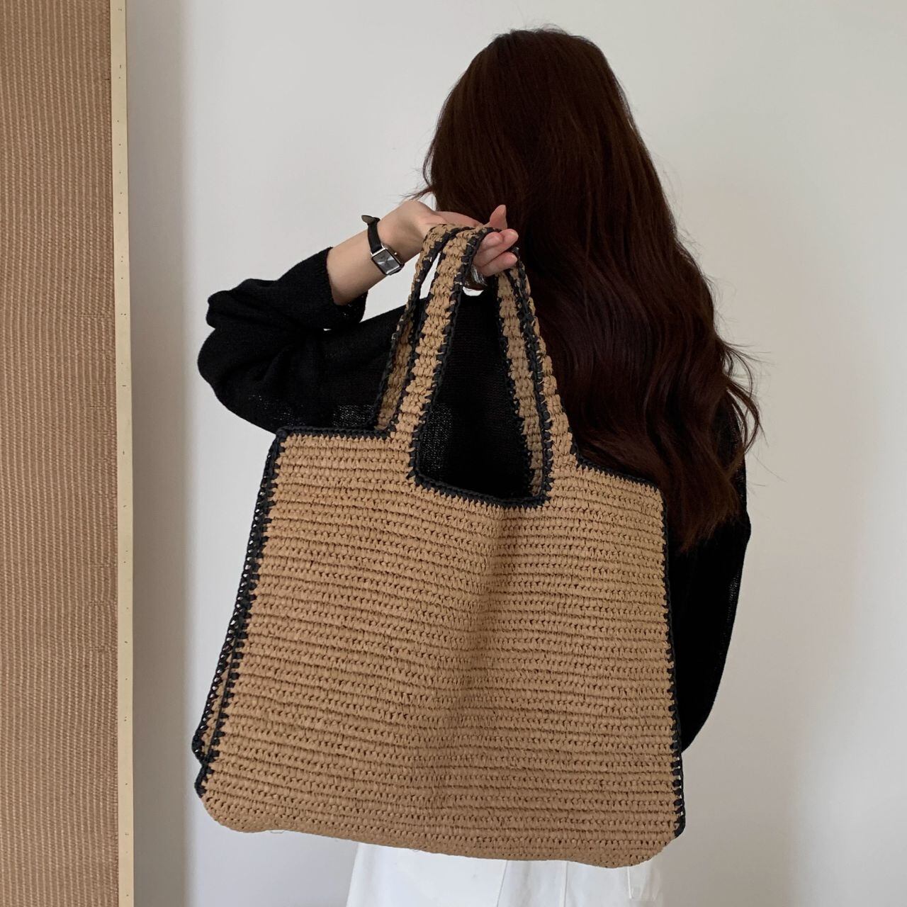 Crochet raffia big tote bag 2077