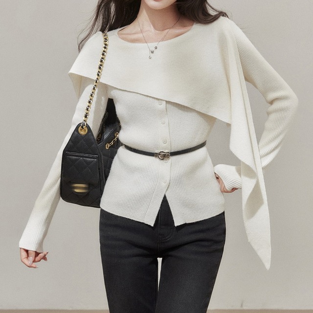 アシンメトリービッグカラーリブニット 00325